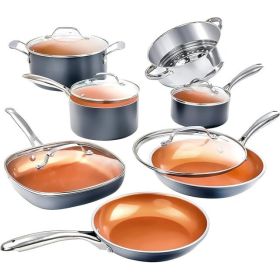 Gotham Steel 12-Piece Nonstick Ceramic Cookware Set – Gray, Frying Pans, Saucepans & Lids Included