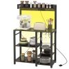HOMCOM Industrial Gray Kitchen Baker's Rack with Charging Station, RGB Lighting, Glass Holders & Open Storage