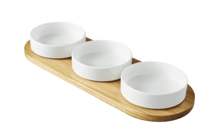 Better Homes & Gardens Acacia Wood Tray and Stoneware Bowl for Condiment, 19.69x7.28x2.17 in,3.96 lb