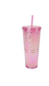 Mainstays 26-Ounce Sun Ray Plastic Textured Tumbler, Pink