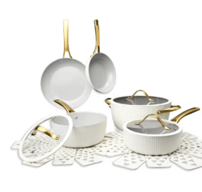 Thyme & Table Signature 12-Piece Cookware Set Non-Stick- White & Gold