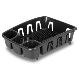 Sterilite DrainRack, Dishrack and Drainboard All-in-One, Inclined Base for Draining, Black