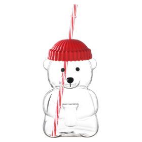 1 PCS 20 OZ Red Little Bear Glass Straw Cup High Borosilicate Heat-resistant Glass Cup For Juice, Milk and Cold drinks
