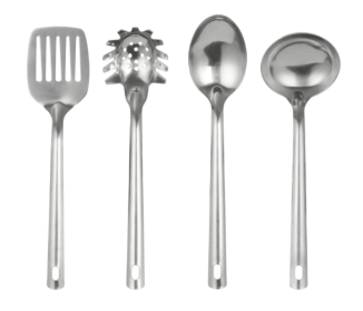 Mainstays Stainless Steel 4-Piece Kitchen Utensil Set, Spatula, Slotted Spoon, Ladle and Pasta Spoon