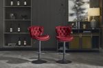Set of 2 Bar Stools with powder Footrest and Base Swivel Height Adjustable Mechanical Lifting Velvet + powder Leg Simple Bar Stool-RED