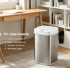 15L Brushed Stainless Steel Automatic Sensor Trash Can, Touchless Motion Activated Garbage Bin with White Sealed Lid