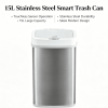 15L Brushed Stainless Steel Automatic Sensor Trash Can, Touchless Motion Activated Garbage Bin with White Sealed Lid