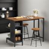 Kitchen Island Table Set with 2 Bar Stools Open Storage Shelves Industrial Dining Furniture for Kitchen Apartment