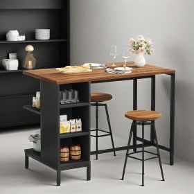 Kitchen Island Table Set with 2 Bar Stools Open Storage Shelves Industrial Dining Furniture for Kitchen Apartment