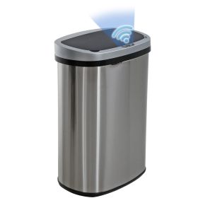 13 Gallon Trash Can with Lid | Automatic Touchless Garbage Can | Odor Control | Modern Oval Design | Easy to Clean | Stainless Steel | Fits Any Kitche