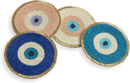 Beaded Coasters for Drinks | Set of 4 (4") Round Decorative Bar Coasters for Table Décorations | Cute Boho Coaster Set for Cocktail | Modern Coaster f