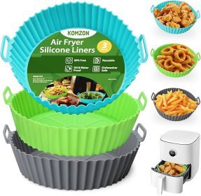 3 Pack Air Fryer Silicone Liners, 8Inch Airfryer Liners, AirFryer Basket Liner, Reusable Food Grade Air Fryers Basket Pots Oven Liner Baking Tray