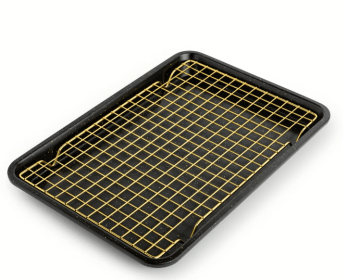 Thyme & Table Non-Stick Rectangle Baking Sheet with Gold Cooling Rack - Black