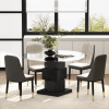 Wood Pedestal Round Dining Table Tempered Glass Top