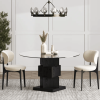 Wood Pedestal Round Dining Table Tempered Glass Top