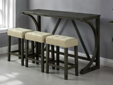 Brown Dining Room 4pc Set Functional Unique Dining Table w USB 3x Stools Tufted Beige Seats Kitchen