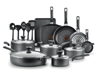 T-fal Easy Care, 20 Piece Non-Stick Pots and Pans Cookware Set, Grey