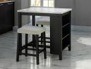 Dining Room Transitional 3pc Dining Set Gloss Table Top w Storage Shelves Side 2x Stools Black Ivory White