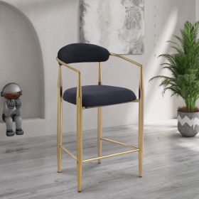 Modern Boucle Bar Stools Set of 2 Modern Upholstered Bar Height Barstools Vintage High Island Chairs with Metal Frame/Back/Arms for Kitchen/Home Pub/D