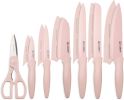 Kitchen Knife Set with Guards, 13 Piece Pink Non-Stick Paint Boxed Knives Set, Anti-Rust and Dishwasher Safe