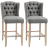 HOMCOM Counter Height Bar Stools Set of 2 with Wood Legs, Light Grey