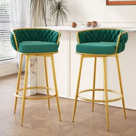 Swivel Counter Height Bar Stools Set of 2, 31.5" Bar Height Stools with Hand-Woven Backrest & Gold Metal Legs