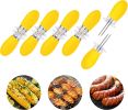 5 Pairs Yellow Corn Cob Holders Stainless Steel Fork Skewers for Corn On The Cob BBQ Tools