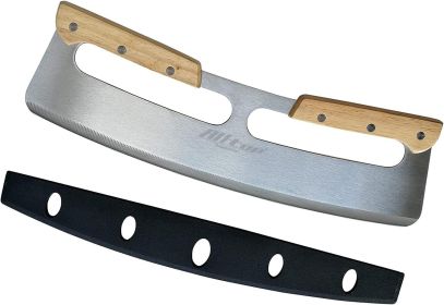ALLTOP Pizza Cutter Rocker,Stainless Steel Blade Knife With Double Wooden Handle & Plastic Cover, Large Pizza Slicer/Chopper, Essential Kitchen Tool