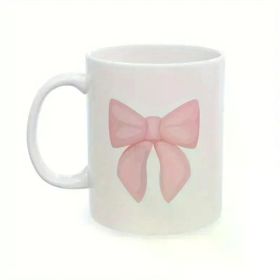 11oz White Ceramic Mug with Charming Pink Bow Design – Elegant Coffee and Tea Cup, Perfect Gift for Home or Office,