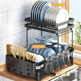 IAGREEA Kitchen Dish Drying Rack , Double Deck Large Capacity Design, Large Kitchen Dish Rack Counter Organizer Space Saving, Black