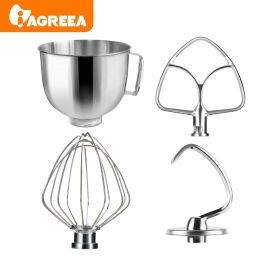 Stand Mixer Accessories 4-piece Set, Stainless Steel Whisk, Dough Hook, 5-Quart Whisk And Stainless Steel Mixing Bowl