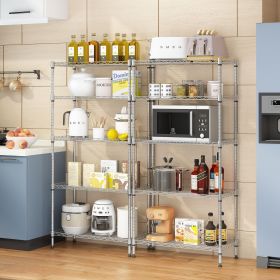 5 Tier Storage Rack Silver Gray Rectangular Metal Shelving Unit Heavy Duty Carbon Steel Organizer Adjustable Utility Shelf for Garage Kitchen Pantry B