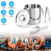 Double-Wall Stainless Steel Insulated Ice Bucket 3L Ice Holder Ice Container with Lid Scoop Strainer Handle for Wine Champagne Beer Parties Cocktails