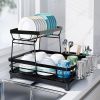 The tableware and dish storage rack is equipped with a drain port, allowing water to be directly drained into the sink