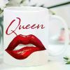 1pc White Ceramic Coffee Mug with Red Lips "Queen" Design - Hand Wash Only Reusable Insulated Cup for Men