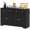 HOMCOM Kitchen Storage Sideboard, Farmhouse Buffet Cabinet with Barn Style Doors, Drawers, Adjustable Shelves, Black