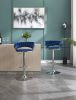 Set of 2 Bar Stools,with Chrome Footrest and Base Swivel Height Adjustable Mechanical Lifting Velvet + Chrome Leg Simple Bar Stool-BLUE