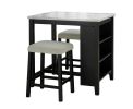 Dining Room Transitional 3pc Dining Set Gloss Table Top w Storage Shelves Side 2x Stools Black Ivory White
