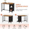 Kitchen Island Table Set with 2 Bar Stools Open Storage Shelves Industrial Dining Furniture for Kitchen Apartment