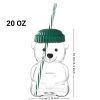1 PCS 20 OZ Red Little Bear Glass Straw Cup High Borosilicate Heat-resistant Glass Cup For Juice, Milk and Cold drinks
