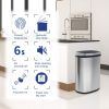 13 Gallon Trash Can with Lid | Automatic Touchless Garbage Can | Odor Control | Modern Oval Design | Easy to Clean | Stainless Steel | Fits Any Kitche