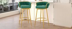 Swivel Counter Height Bar Stools Set of 2, 31.5" Bar Height Stools with Hand-Woven Backrest & Gold Metal Legs