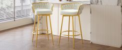 Swivel Counter Height Bar Stools Set of 2,31.5"Bar Height Stools with Hand-Woven Backrest & Gold Metal Legs