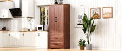 K&K 71" Farmhouse Kitchen Pantry Cabinet with 2 Large Drawers