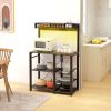 HOMCOM Industrial Gray Kitchen Baker's Rack with Charging Station, RGB Lighting, Glass Holders & Open Storage