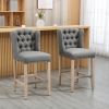 HOMCOM Counter Height Bar Stools Set of 2 with Wood Legs, Light Grey