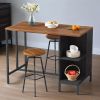 Kitchen Island Table Set with 2 Bar Stools Open Storage Shelves Industrial Dining Furniture for Kitchen Apartment