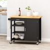 Kitchen Island Cart with Solid Wood Top, Mobile Carts with Storage Cabinet, Rolling Kitchen Table with Spice Rack, Towel Rack, and Drawer