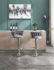 Set of 2 Bar Stools,with Chrome Footrest and Base Swivel Height Adjustable Mechanical Lifting Velvet + Chrome Leg Simple Bar Stool-GREY