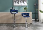 Set of 2 Bar Stools,with Chrome Footrest and Base Swivel Height Adjustable Mechanical Lifting Velvet + Chrome Leg Simple Bar Stool-BLUE
